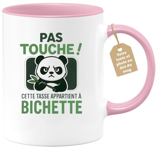 quotedazur Café-Croissant - Mug Bichette Personnalisé Femme - Pas Touche Cette Tasse De Café Est Réservée À Bichette - Cadeau Fille Adolescente Humour Humeur Matin - Rose/Céramique