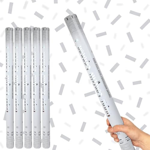 Silver Paper Biodegradable Extra Large Confetti Cannon 80cm – Pack of 5 – Party Poppers Environment Friendly Confetti Popper Shooter for Weddings, Parties, Celebrations & Events