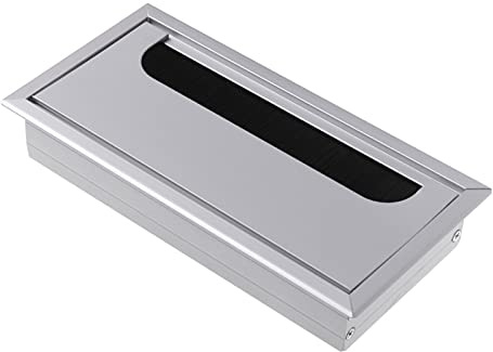Pasacables Cubierta de Agujero aleación Aluminio Ordenador Personal Rectángulo rectángulo Cable Alambre Oreja Oficina Tabla Outlet Puerto con Cepillo Negro(Silver,80x80mm)