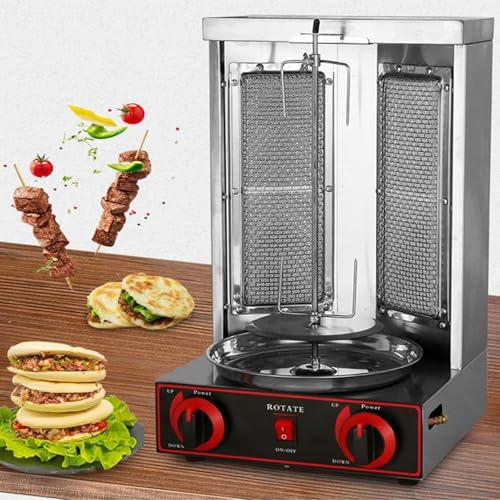 2 Burner Barbecue Vertical À Gaz Shawarma, Kebab Grill, Broche, Ensembles Grils Taille Familiale Avec Broches Rotatives, 3000 W(Silver)