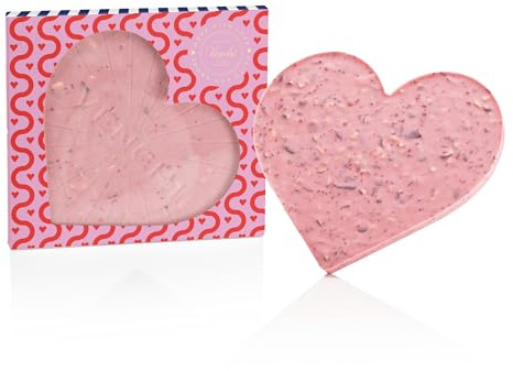 Venchi - Brutto&Buono, Lastra Artigianale di Cioccolato Bianco a Forma di Cuore, alla Rosa, Mandorle e Lampone, 200 Gr, Senza Glutine, Senza Coloranti, Idea Regalo Festa della Mamma