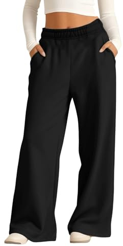 Girls Oversized Wide Leg Sweatpants Kids Baggy Straight Leg Track Pants Casual Plain Pockets Fleece Lined School Trousers Kids Tracksuit Bottoms Elastic High Waist Baggy Trendy (Black, 9-10 Years)