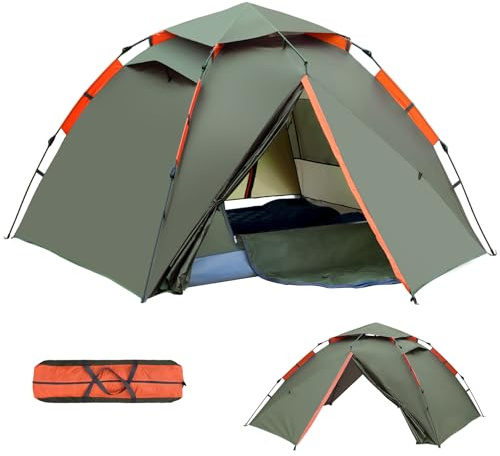 Pop Up Zelt, Camping Zelt Automatisches 2-4 Mann Personen Kuppelzelt 4 Jahreszeiten Wasserdicht Winddicht Campingzelt Quick Up Wurfzelt mit Abnehmbarer Zelte für Familien Camping