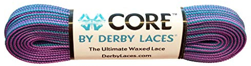 Derby Laces CORE Narrow 6mm Waxed Lace for Figure Skates, Roller Skates, Boots, and Regular Shoes (Purple-Teal Stripe, 108 Inch / 274 cm)
