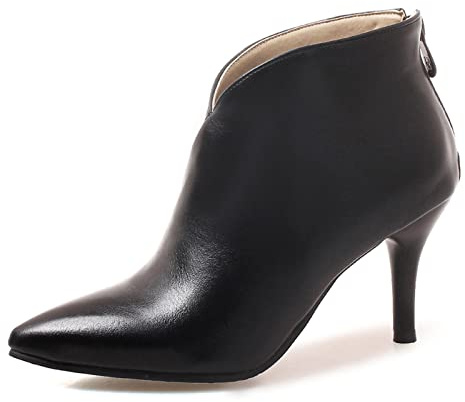 OALEEN Bottines Femme Hiver Boots Talon Haut Aiguille Sexy Bout Pointu Effet Cuir Chaussures Soirée Mariage Noir 39
