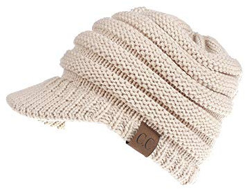 ZiXing Cappello con Buco per Coda di Cavallo Berretto Beanie Caldo e Termico Invernale di Lana per Le Donne - Berretto da Baseball con Visiera a Maglia Beige OneSize