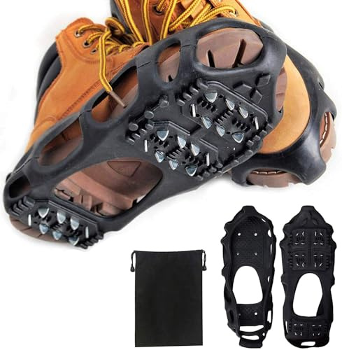 Ice Cleats Snow Traction Cleats Crampons for Shoes and Boots, Non-Slip Overshoe Rubber Snow Grippers Spikes Slip-on Stretch Footwear for Women Men Winter Walking Hiking Fishing(Large)