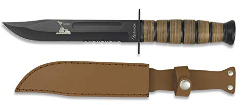 Albainox 31762 Cuchillo Supervivencia USCM. C/Funda. 18 cm Herramienta para Caza, Pesca, Camping, Outdoor, Supervivencia y Bushcraft + Llavero, Mosquetón con brújula de Regalo