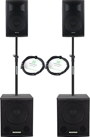Pronomic Powerstage Economy 1510 2.2 - set PA attivo con 2x subwoofer da 15 e 2x satelliti da 10 - 800 watt potenza totale (RMS) - include tubi distanziatori e cavi XLR