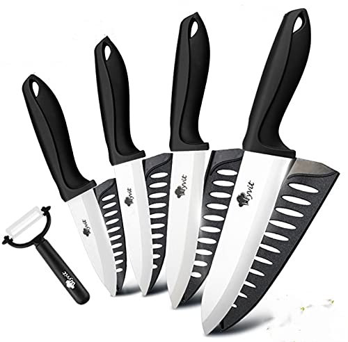 Couteau de cuisine Couteau céramique 3 4 5 + 6 pouces Cuisine Pain dentelé Ensemble de pain 3pcs / 4pcs Chef Slicer Slicer Pepeer Légumes Zirconia Blade (Color : Black 3456 inch set)