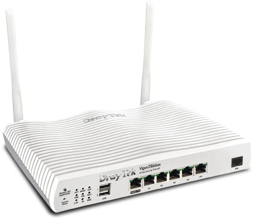 DrayTek Vigor 2866ax - WiFi 6 Dual Band Router, Simultaneous WAN, VDSL2/ADSL2+/G,Fast,6 x Lan Ports, 32 VPN Tunnels, 3G/4G LTE Failover Support. Ideal For Business, Homeworking