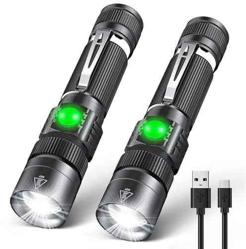 NEEMO Taschenlampe LED Aufladbar 2 Stück, 3000 Lumen LED Taschenlampe Extrem Hell mit 4 Modi und Clip, IP65 Wasserdicht Zoombares Taschenlampe Kinder für Camping Notfälle Wandern Geschenk