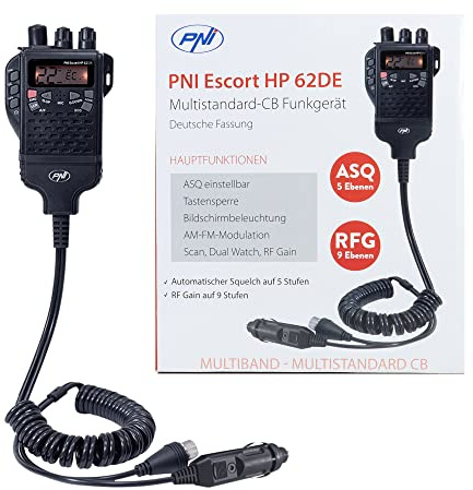 Station de Radio CB Portable PNI Escort HP 62DE Version Allemande, Multi Standard, 4W, 12V, AM-FM, ASQ réglable sur 5 Niveaux, Gain RF sur 9 Niveaux, Dual Watch, Scan, Lock