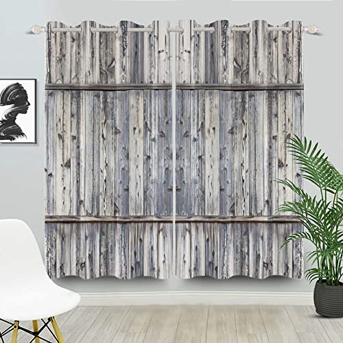 DORCEV Holz-Scheunentüren, Küchenvorhänge, Holzplanken, rustikaler Bauernhof, Fenstervorhänge, Landhaus, Retro, Western, Vintage, grau, Fenstervorhang, Behandlungen, 106.7x213.4 cm, 2 Paneele
