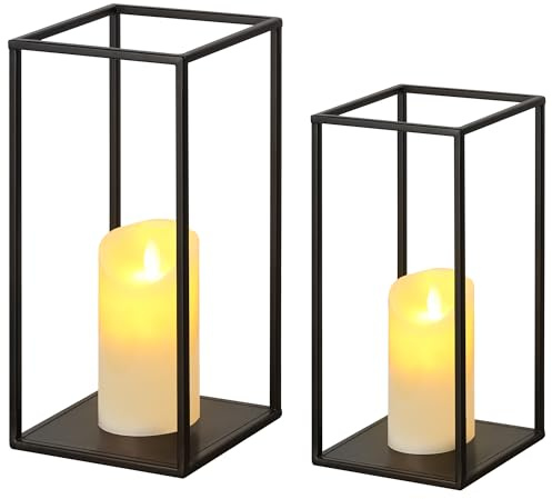 Eufrozy Juego de 2 faroles Modernos de Granja, faroles de Metal Negro Decorativos para Interiores, portavelas rústico para Sala de Estar, hogar, Exterior, Mesa, Chimenea, Chimenea, Chimenea, Boda,