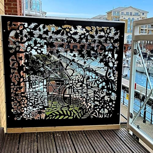 Metal Fences Panels Posts 1.15x1m Decorative Gardens Durable Steel Fencing Screens Privacy Patio Divider Screening Ideas Steel Laser Cut Deck Railing Trellis Gate (Fence Only)