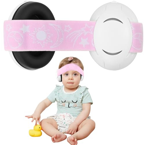 Baby Ear Defenders, Noise Cancelling Headphones Protectors for 0-18 Months Toddlers Baby, Adjustable Earmuff Silent Protect Sound Cancelling Kids Ear Defenders for Flight Concert Firework(Pink）