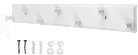 SYPEN Garderobenhaken mit 7 Haken, Kleiderhaken Wand, Garderobenleiste Metall, Wandgarderobe Schrauben, Hakenleiste für Schlafzimmer Bad (Weiß)