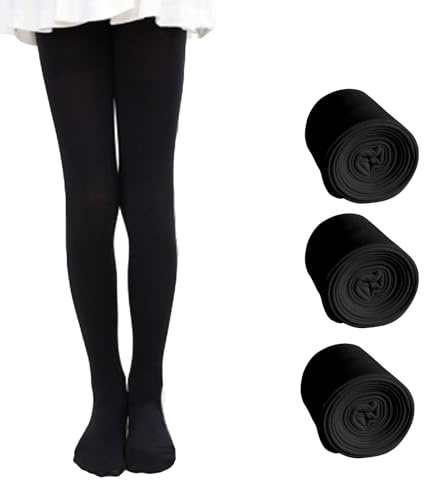 XIYEZDM Girls Tights Ballet Dance Tight Kids Student Footed School Uniform Training Tights Ultra Stretchy Soft Pantyhose Schoolwear Age 4-13(All Black, 6-8 Years)