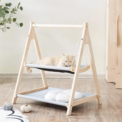 Sunyongfly Hamaca para Gatos,Cama de Madera para Gatos,Cama Columpio para Gato,Hamaca Lavable para Gatos,Cama Columpio de Madera para Gatos de Interior