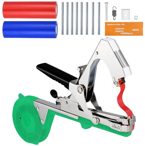 Coolty Pflanzenbindemaschine für Gartenranken, Werkzeug mit 20 Rollen Bändern + 10.000 Heftklammern für Trauben, Tomaten, Weinreben, Gemüse, Blumenpflanzen