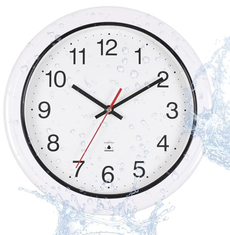 Vigorwise Reloj de pared impermeable de 13 pulgadas para exteriores, para baño, patio, piscina, jardín, interior y exterior, color blanco