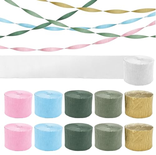 11 rullar kräppapper grön vit blå rosa guld: 4,5 cm x 25 m kräppapper färgglad, gör-det-själv kräppband färgglad, pastell blomkräppa, för bröllop födelsedagsfest babyshower firande dekoration
