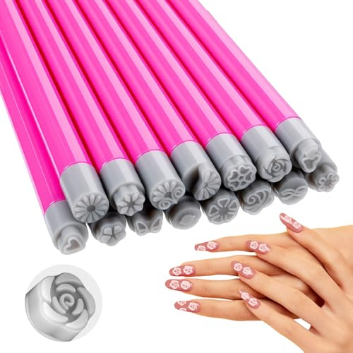 Classicseali 15 Stück Silikon Nailart Stempelstifte, Nailart Stempel Stifte, Tragbare Nail Art Stamp Pen Set, 15 Muster Nagelstempel Stifte für Frauen Mädchen Zuhause Maniküre