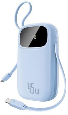Baseus QPow3 Power Bank 45W 20000mAh con 2 cavi USB-C integrati, batterie esterne per cellulare PD3.0 QC4.0, 3C 1A, Power Bank per iPhone 16/15/14 Pro Max, iPad, Samsung, Blu