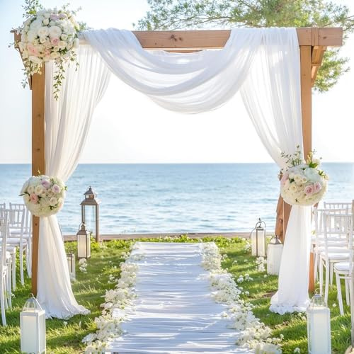 Whakano Querbehang Freihanddeko Hochzeit Vorhang,Hochzeitsbogen Voile Vorhang,Gardinen Dekoschals,Tüll für Wohnzimmer Hochzeit Torbogen Fotografie Zeremonie Bühnendekoration,150x100cm,Weiß