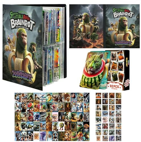 WENAUANG Italian Brainrot Set de Cartes à Collectionner, Apportez un Livre de Cartes de Singe Banane Cartoon avec 60 Cartes Uniques & 32 Autocollants, Enfants, Adolescents, Fêtes et Anniversaires