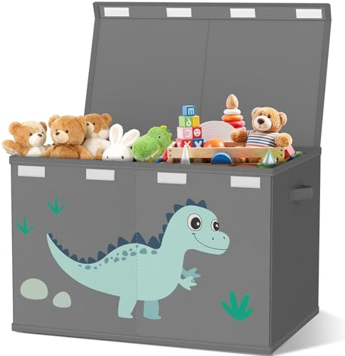 VERONLY Spielzeugkiste Aufbewahrungsbox mit Deckel Kinderzimmer- 83L Faltbar Groß Spielzeug Aufbewahrung Kinder karton mit Griffen für Mädchen Kinderzimmer Bücher Schlafzimme(Dinosauriermuster)