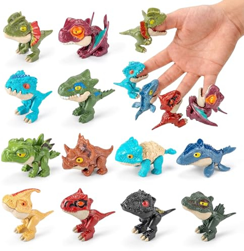 Spetsbst 12 Pezzi Dinosauri Giocattoli da Masticare a Mano, Mini Figure di Dinosauro da Mordere, per Regalo di Natale Compleanno Festa
