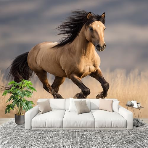 Fotomurales 350x256 cm Caballo DináMico Decoración Muro Murales Papel Pintado tejido no tejido MarróN Moderna Panoramico Fotográfico Adhesivos Impermeable Papel Tapiz
