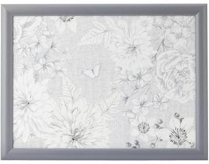 Maison & White Classic Floral & Butterfly Grey Lap Tray | M&W | Dinner Serving Tray for Snacks & Drinks | Cushioned Laptray | Bean Bag Padded Gift | Nature
