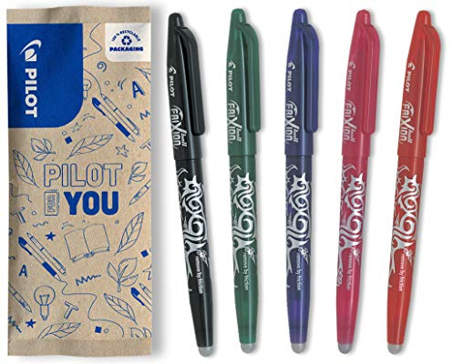 PILOT - FriXion Ball 0.7 Set - 5 Stück: Schwarz/Grün/Rot/Violett/Pink - Radierbare Tintenroller 0,4mm Strichstärke - Thermosensitive Tinte, Austauschbare Mine - Mittlere Spitze