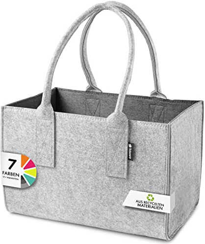 Shopper Filztasche Premium, große Einkaufs-Tasche mit Henkel, Einkaufskorb, faltbare Kaminholztasche zur Aufbewahrung von Holz, vielseitige Tragetasche auch zur Spielzeug Aufbewahrung, Grau/Dunkelgrau