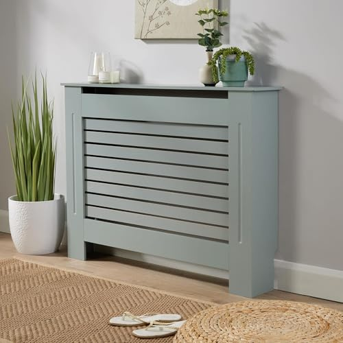 Home Source Radiator Cover Wooden Wall Cabinet Shelf Slatted Grill, Grey, Medium 112cm