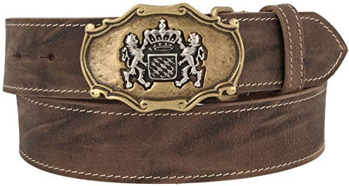 Trachtenkönig Trachtengürtel Herren Damen Gold Löwe Bayern zur Lederhose Echtleder Kürzbar Dunkel Braun TK11_01_105