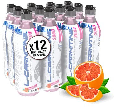 L-CARNITINE - 2000mg L-Carnitine, 0% Sucre, 0% Graisse - Seulement 5 Calories par Bouteille - Laboratoire Eric Favre - Saveur Pamplemousse - Pack de 12