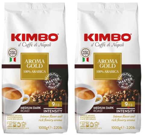 Kimbo ganze Kaffeebohnen Set mit 2 x Gold 100% Arabica - zwei 1kg Beutel
