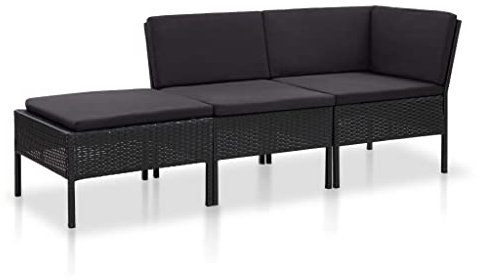 vidaXL Gartenmöbel 3-TLG. mit Auflagen Sitzgruppe Garten Garnitur Lounge Sofa Sitzgarnitur Gartenset Gartensofa Ecksofa Mittelsofa Fußhocker Poly Rattan Grau
