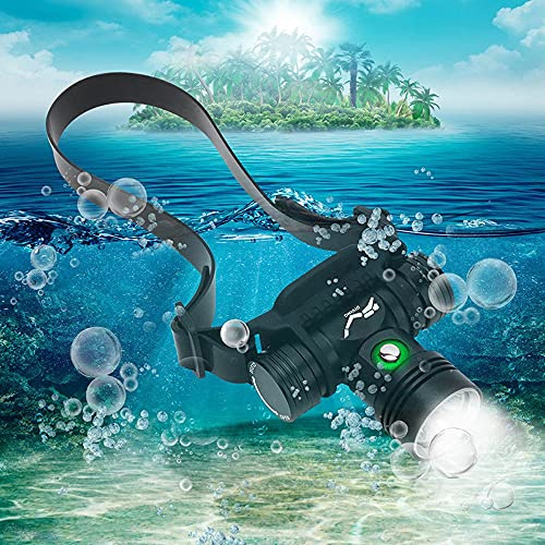 100000 Lumens Diving Head Torch Scuba Diving LED Headlamp,Super Bright IPX8 Waterproof Dive Swimming Submarine Head Torch 3 Lighting Modes Underwater Safety Light with Rechargeable Battery