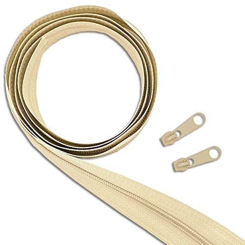 Wohnkult Reißverschluss-Set: 5 m Endlos-Reißverschluss | 3 mm Spirale | + 10 Zipper | Meterware | 25 Auswahl Nähen Reparatur (307 | Natur)