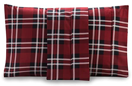 Valerian Plaid Printed Pillowcases 2-Piece Set Egyptian Quality 1500 Thread Count Timeless Classic Designs Soft and Smooth Weave, Wrinkle Resistant, Plaid King Pillowcase, Burgundy