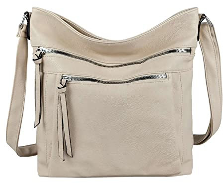 OBC Damen Tasche Schultertasche Shopper Umhängetasche Crossover Crossbody Henkeltasche Beuteltasche Handtasche Hobo Bag Reise Kunst-Leder Beige