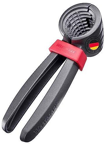Westmark Nussprofi – Robuster Nussknacker für Walnüsse, Paranüsse und Haselnüsse, mühelose Anwendung, inkl. Klammer zum Zusammenhalten der Zangen – Aluminium, Anthrazit/Rot