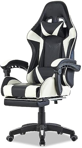 Walden Sports Gaming Stuhl bürostuhl ergonomisch Office Chair bürostühle Gaming Chair Rückenlehne Sitzhöhe verstellbar Drehstuhl Racing Office Computer Ergonomic Video Game Chair (Weiß)