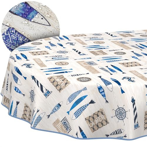 Stoff Tischdecke Tischwäsche Textil Tischtuch Baumwolle Polyester Gewebe abwaschbar pflegeleicht, in rund oval eckig Maritim Oval 280x140cm mit Saum (Eingefasst)