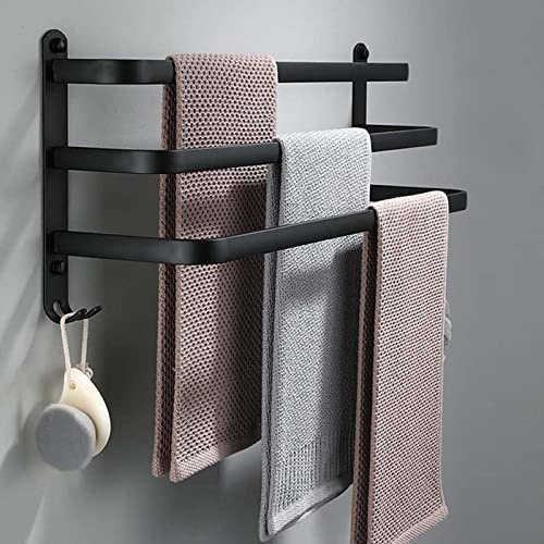 Porte-serviettes mural, 60 cm, fixation sans perçage, noir, accessoire pour salle de bain